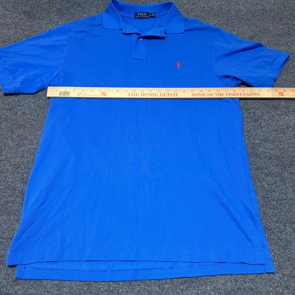 Polo Ralph Lauren Mens Blue Short Sleeve Polo Shirt Large Tall LT Orange Pony